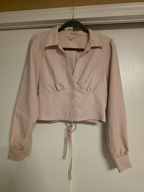 Story On Blush Pink Cropped Button-Front Blouse